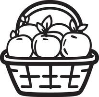Apples In a Farm Basket clean simple icon outline black vector