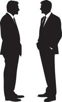 two men in suits talking in silhouette on a white background vector
