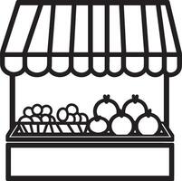 a black and white illustration of a fruit and vegetable stand vector