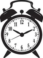 an alarm clock is shown in black and white vector