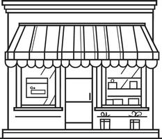 a black and white drawing of a store front vector