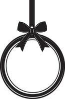 a black and white oval with a bow on it vector