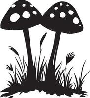 Red fly agarics in green moss clean simple icon silhouette black vector