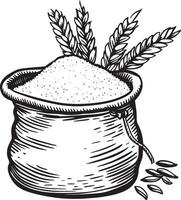 Wheat flour in sack bag clean simple linear outline black vector