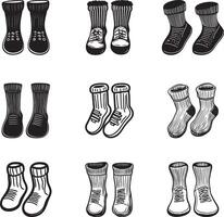 Collection of Pair of woolen socks clean simple silhouette black vector