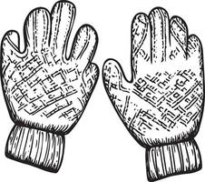 Pair of woolen gloves clean simple linear outline black vector