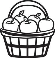 Apples In a Farm Basket clean simple icon outline black vector