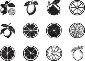Collection of lemon clean simple silhouette black vector