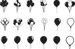 Collection of Bunch of balloons clean simple icon silhouette black vector
