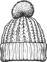 Knitted hat clean simple linear outline black vector