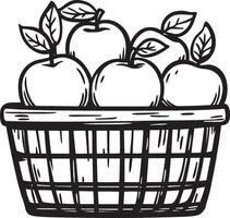 Apples In a Farm Basket clean simple linear outline black vector