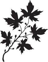 Maple branch with leaves clean simple icon silhouette black vector