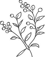 Branch with cranberries clean simple linear outline black vector