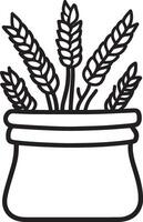 Wheat flour in sack bag clean simple linear outline black vector