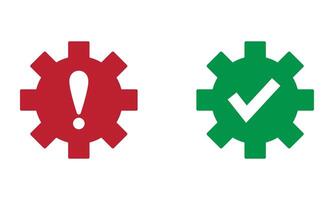 cogwheel with exclamation mark and checkmark symbol vector
