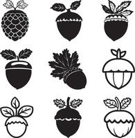 Collection of acorn clean simple silhouette black vector