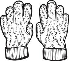 Pair of woolen gloves clean simple linear outline black vector