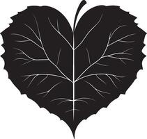 Heart shaped autumn leaf clean simple icon silhouette black vector