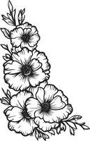 Corner style of marigold flowers clean simple linear outline black vector