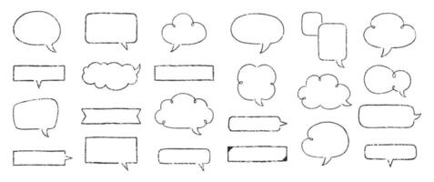 Set of text boxes and speech bubbles with crayon or chalk texture. Outline frames. Japan handwritten illustration on a white background. vector