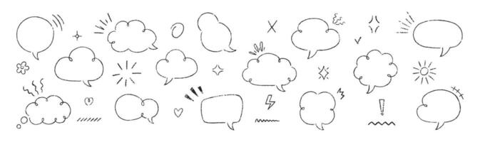 Set of hand drawn crayon, charcoal, chalk speech bubbles. Outline text boxes with emphasis. Japan handwritten illustration on a white background. vector