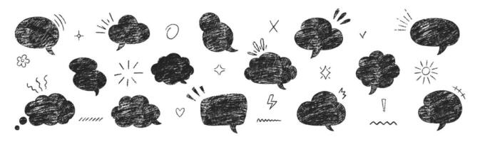 Set of hand drawn crayon, charcoal, chalk speech bubbles. Text boxes with emphasis. Japan handwritten illustration on a white background. vector