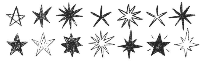 Crayon stars and blinks in sketch style. Grunge chalk figure on a white background. Texture illustration. vector