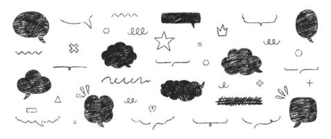 Set of hand drawn grunge crayon, charcoal, chalk speech bubbles and highlights. Text frames with emphasis. Japan handwritten illustration on a white background. vector