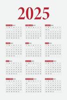 Calendar 2025, Calendar Set for 2025 year, Minimalist clean square layout, Calendar 2025 week start Sunday, Desk calendar 2025. vector