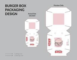 White and Red Color Burger Box Design, Burger Box Packaging, Ready For Print. vector