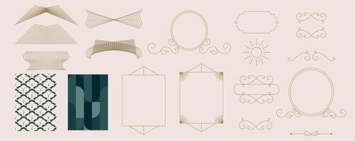 Vintage deco frame and border. Abstract decoration green element object vector