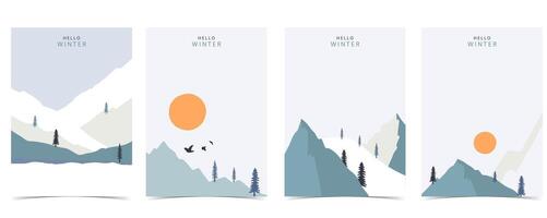 winter landscape background with mountain,tree.Editable illustration for postcard vertical size vector