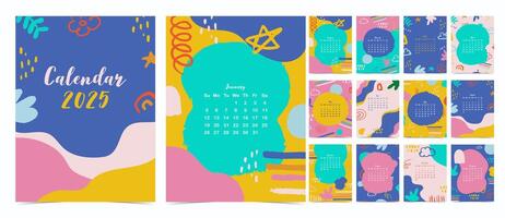 2025 table monthly calendar week start on Sunday with flower that use for vertical digital and printable vertical A4 A5 size vector