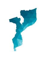 isolated illustration icon with simplified blue silhouette of Republic of Mozambique map. Polygonal geometric style, triangular shapes. White background. vector