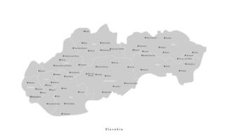 isolated modern illustration. Simplified administrative map of Slovakia in grey color. Names of cities and regions vector