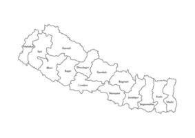 isolated illustration of simplified administrative map of Nepal. Borders and names of the zones. Black line silhouettes. vector