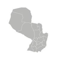 isolated illustration of simplified administrative map of Paraguay. Borders of the departments, regions. Grey silhouettes. White outline vector