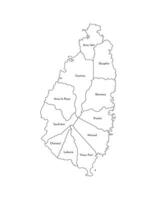 isolated illustration of simplified administrative map of Saint Lucia. Borders and names of the quarters, regions. Black line silhouettes. vector
