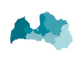 isolated illustration of simplified administrative map of Latvia. Borders of the regions. Colorful blue khaki silhouettes. vector