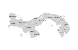 isolated illustration of simplified administrative map of Panama. Borders and names of the provinces, regions. Grey silhouettes. White outline vector
