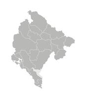 isolated illustration of simplified administrative map of Montenegro. Borders of the provinces, regions. Grey silhouettes. White outline. vector