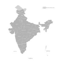 modern isolated illustration. Simplified administrative grey map of India. White background. Names of indian states, borders of regions vector
