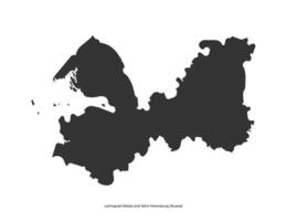 isolated simplified illustration icon with black silhouette of Leningrad Oblast and Saint Petersburg map. White background vector