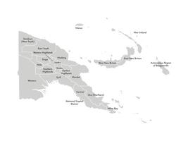 isolated illustration of simplified administrative map of Papua New Guinea. Borders and names of the provinces. Grey silhouettes. White outline vector