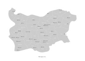 isolated illustration. Simplified administrative map of Bulgaria in grey color. Border of provinces. White background. Names of cities vector