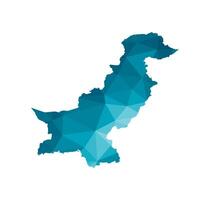 isolated illustration icon with simplified blue silhouette of Pakistan map. Polygonal geometric style, triangular shapes. White background. vector