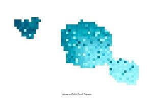 isolated geometric illustration with simplified icy blue silhouette of Moorea and Tahiti island map. Part of French Polynesia. Pixel art style for NFT template. Dotted logo on white background vector