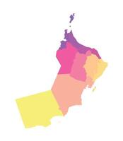 isolated illustration of simplified administrative map of Oman. Borders of the regions, governorates. Multi colored silhouettes. vector