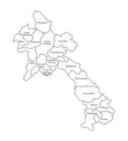 isolated illustration of simplified administrative map of Laos. Borders and names of the regions. Black line silhouettes. vector