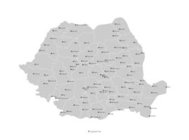 modern illustration. Simplified administrative map of Romania. Blue gradient effect. Names of cities and regions, counties vector